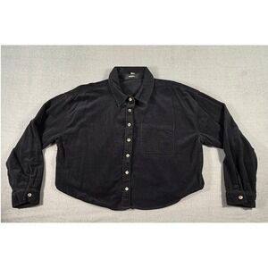 Forever 21 Black Corduroy Cropped Button Down Shirt Jacket 2X Minimalist Layer